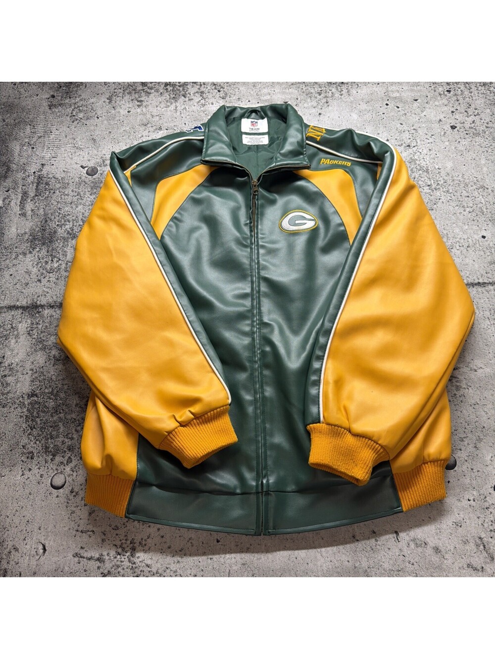 Green Bay Packers Faux Leather Bomber Jacket Men’s L NFL Lambeau Field